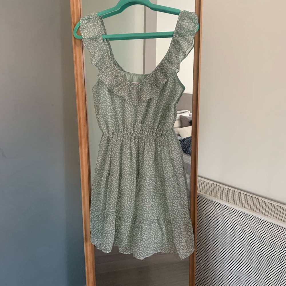 Pink Lily Light Green & White Cheetah Print Dress